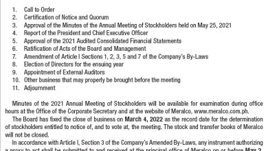 Photo of MERALCO to hold annual meeting of stockholders virtually on May 31