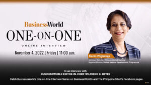 Photo of BusinessWorld One-on-One: BusinessWorld Editor-in-Chief Wilfredo G. Reyes interviews the UN Assistant Secretary General and UNDP Asia-Pacific Director Kanni Wignaraja