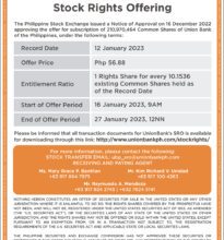 Photo of UnionBank’s stock rights offer at P56.88 per share