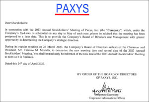 Photo of Paxys, Inc. postpones 2023 annual stockholders’ meeting