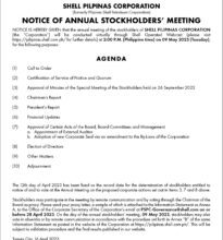 Photo of Shell Pilipinas Corp. announces annual stockholders’ meeting to be conducted virtually on May 9