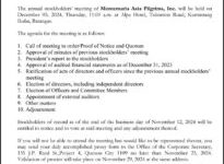 Photo of Montemaria Asia Pilgrims, Inc. to hold Annual Stockholders’ Meeting on Dec. 5