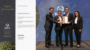 Photo of Quantity Solutions awarded Highly Commended — Quantity Surveying Team of the Year 2024 by RICS Southeast Asia